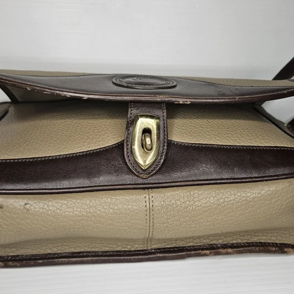 Vintage Dooney & Bourke Carrier Leather Satchel Taupe & Burnt Cedar Shoulder Bag